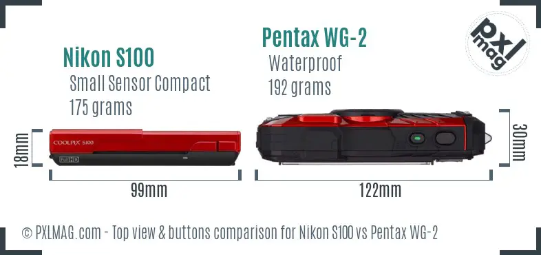 Nikon S100 vs Pentax WG-2 top view buttons comparison