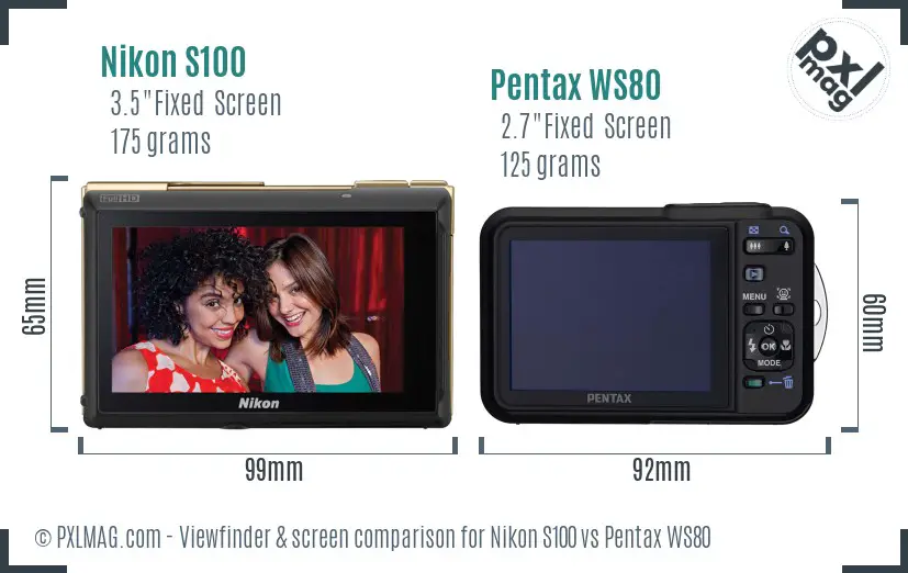 Nikon S100 vs Pentax WS80 Screen and Viewfinder comparison