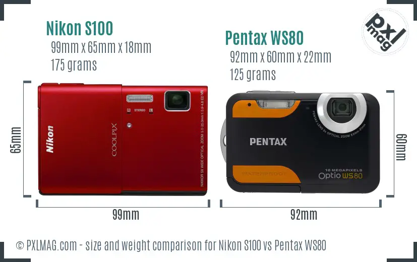 Nikon S100 vs Pentax WS80 size comparison