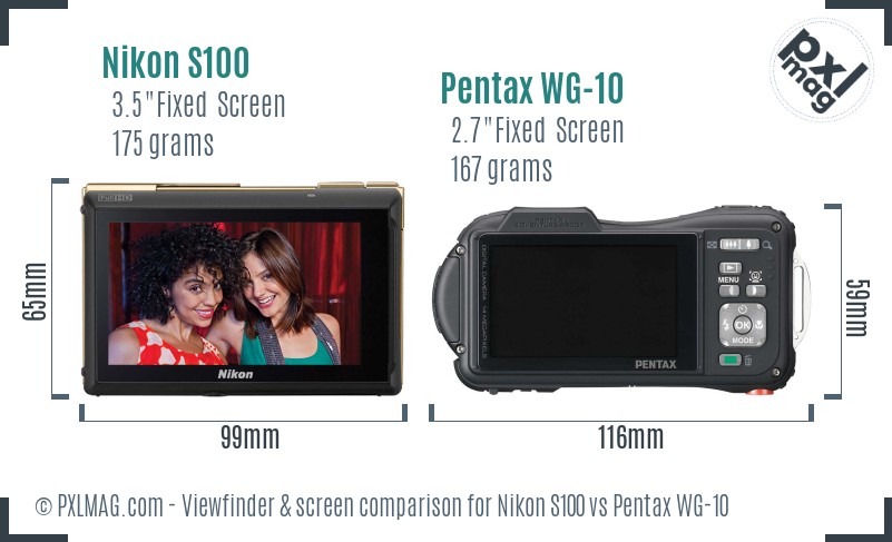 Nikon S100 vs Pentax WG-10 Screen and Viewfinder comparison