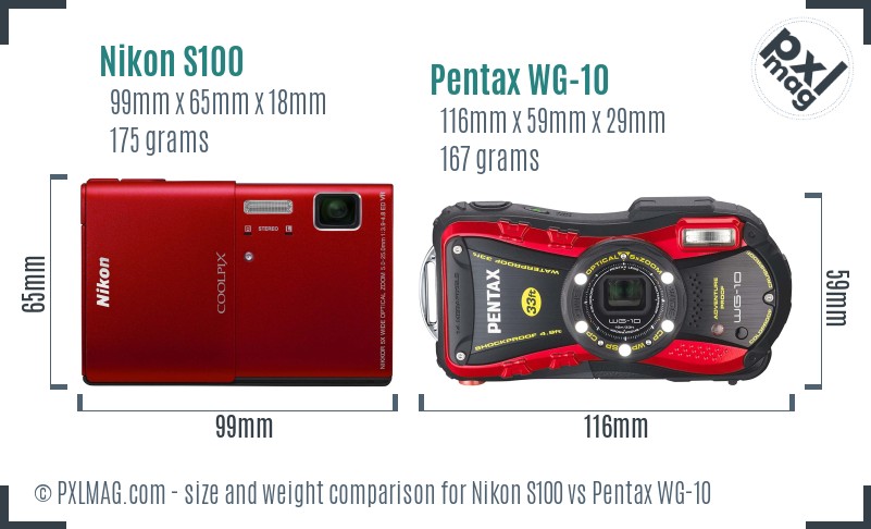Nikon S100 vs Pentax WG-10 size comparison