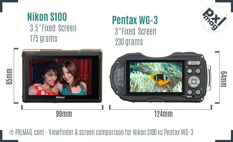 Nikon S100 vs Pentax WG-3 Screen and Viewfinder comparison