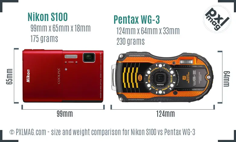 Nikon S100 vs Pentax WG-3 size comparison