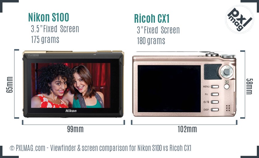 Nikon S100 vs Ricoh CX1 Screen and Viewfinder comparison