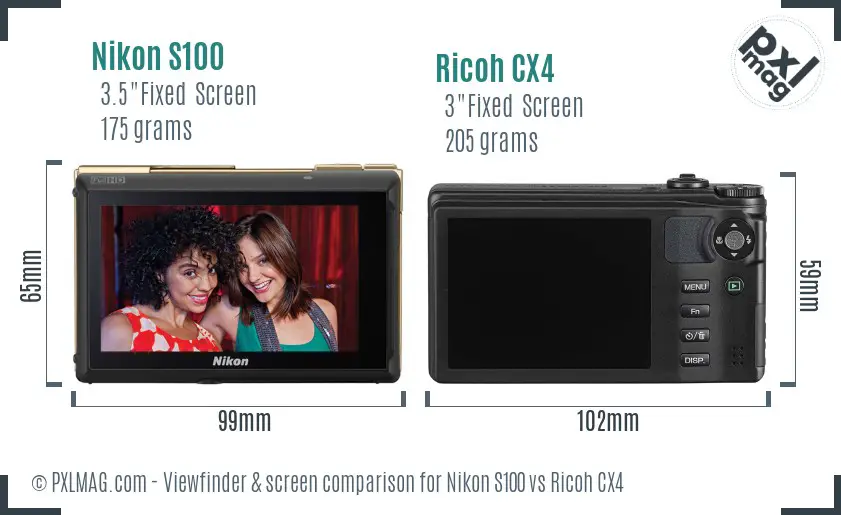 Nikon S100 vs Ricoh CX4 Screen and Viewfinder comparison