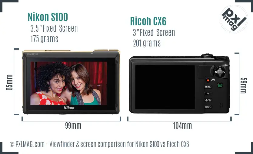 Nikon S100 vs Ricoh CX6 Screen and Viewfinder comparison