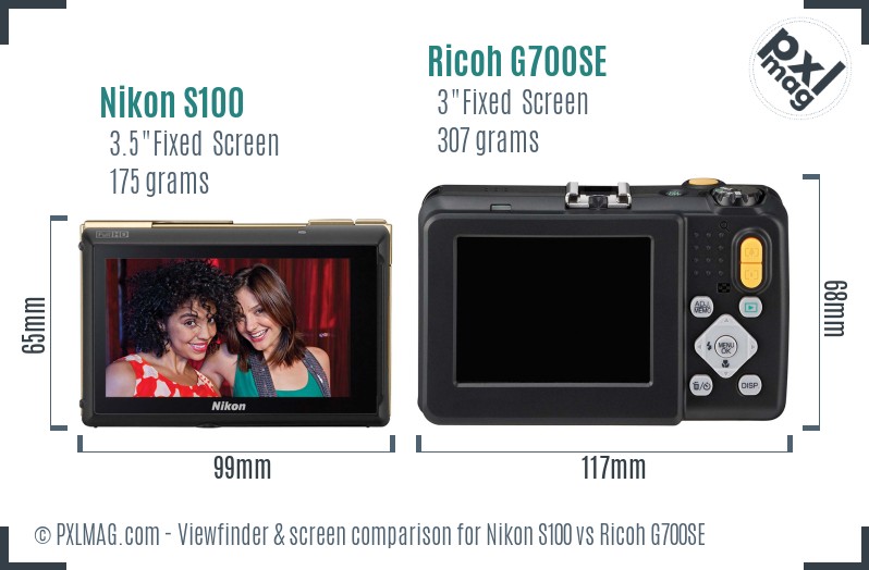 Nikon S100 vs Ricoh G700SE Screen and Viewfinder comparison
