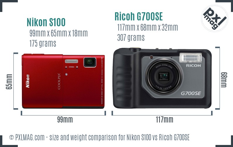 Nikon S100 vs Ricoh G700SE size comparison