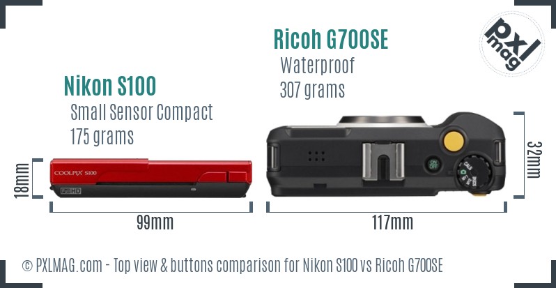 Nikon S100 vs Ricoh G700SE top view buttons comparison