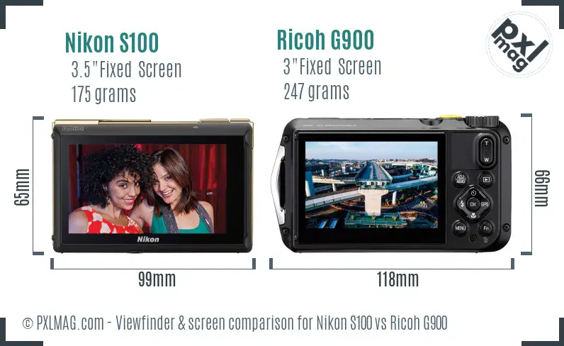 Nikon S100 vs Ricoh G900 Screen and Viewfinder comparison