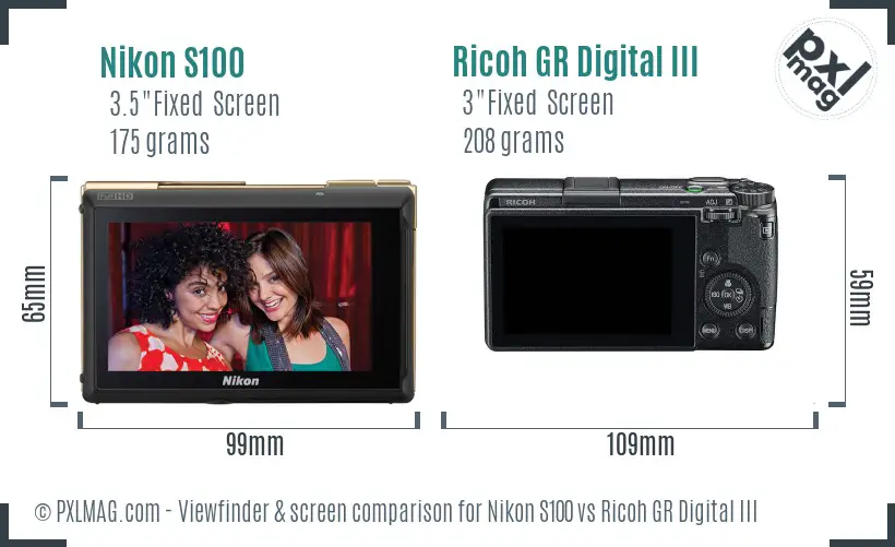 Nikon S100 vs Ricoh GR Digital III Screen and Viewfinder comparison Nikon S100 vs Ricoh GR Digital III Screen and Viewfinder comparison