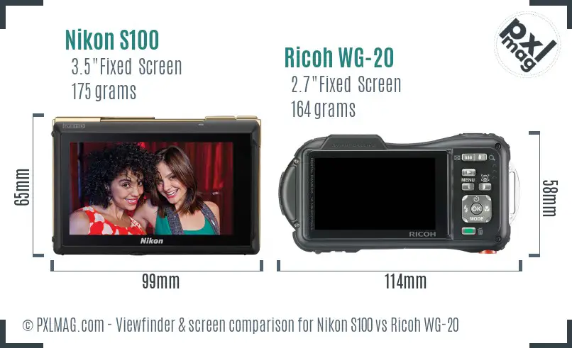 Nikon S100 vs Ricoh WG-20 Screen and Viewfinder comparison