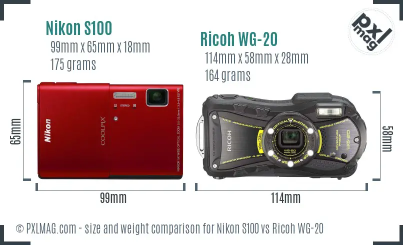 Nikon S100 vs Ricoh WG-20 size comparison