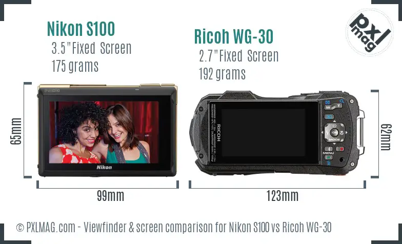 Nikon S100 vs Ricoh WG-30 Screen and Viewfinder comparison