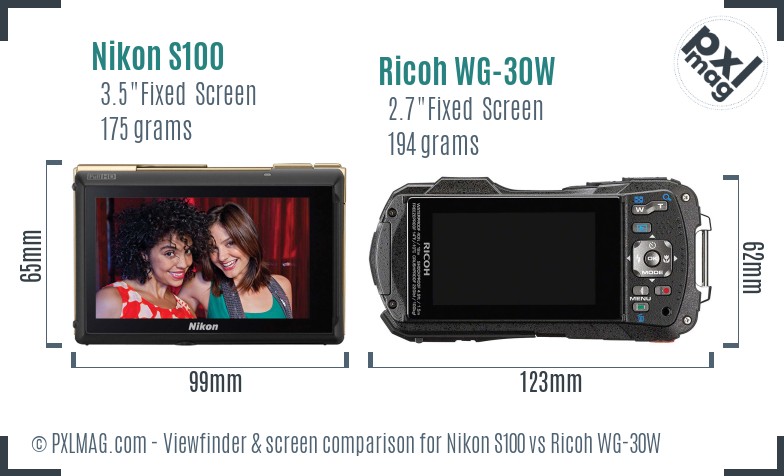 Nikon S100 vs Ricoh WG-30W Screen and Viewfinder comparison