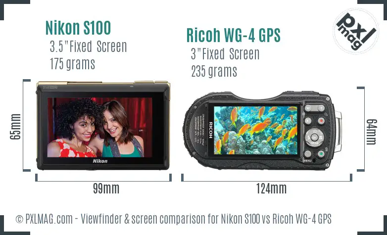 Nikon S100 vs Ricoh WG-4 GPS Screen and Viewfinder comparison