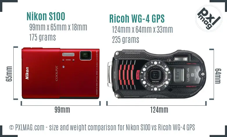 Nikon S100 vs Ricoh WG-4 GPS size comparison