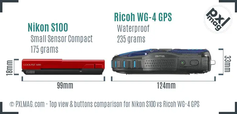Nikon S100 vs Ricoh WG-4 GPS top view buttons comparison