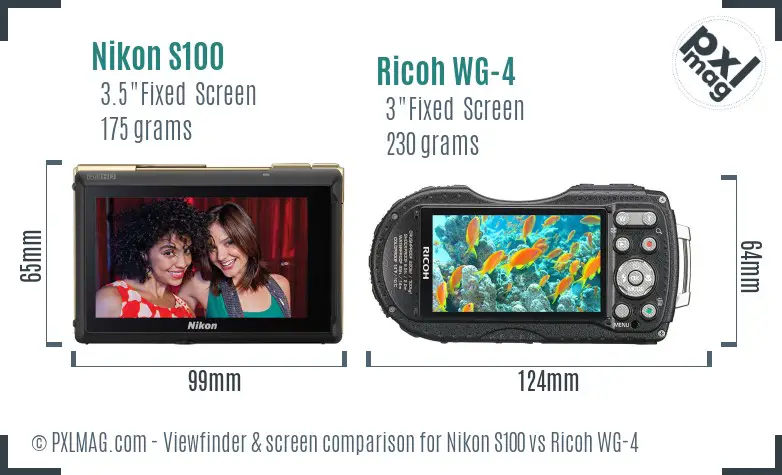 Nikon S100 vs Ricoh WG-4 Screen and Viewfinder comparison