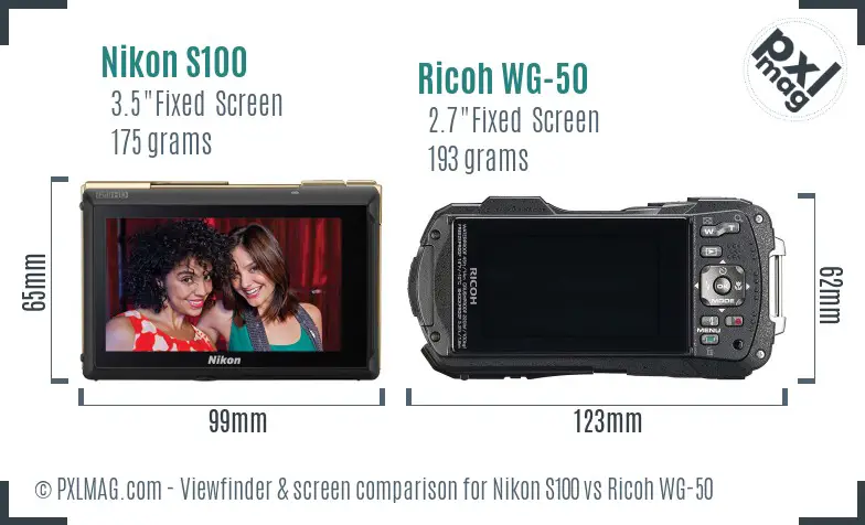 Nikon S100 vs Ricoh WG-50 Screen and Viewfinder comparison