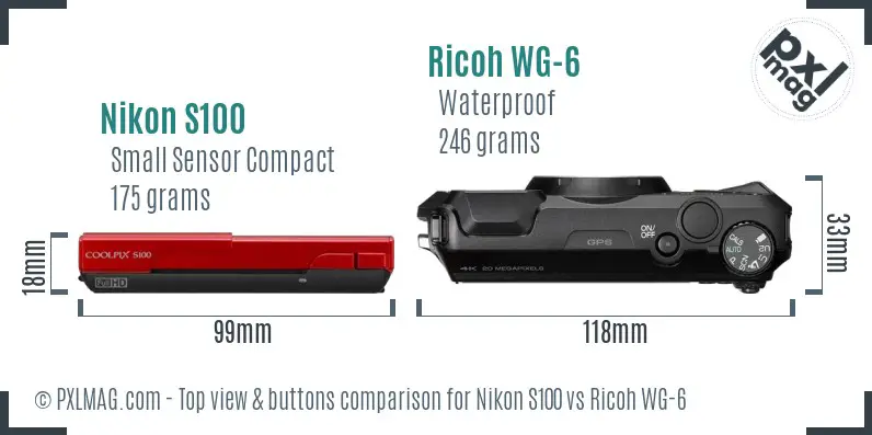 Nikon S100 vs Ricoh WG-6 top view buttons comparison