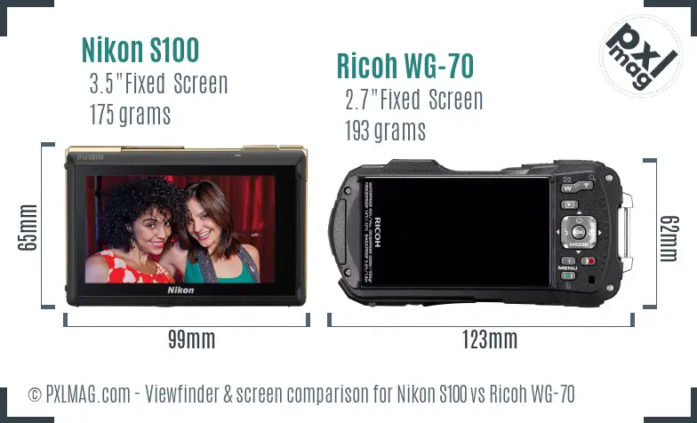 Nikon S100 vs Ricoh WG-70 Screen and Viewfinder comparison