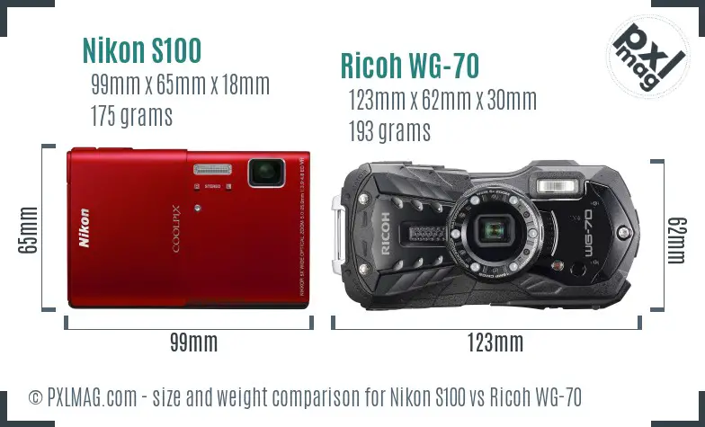 Nikon S100 vs Ricoh WG-70 size comparison