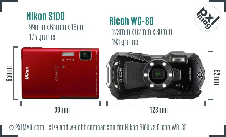 Nikon S100 vs Ricoh WG-80 size comparison Nikon S100 vs Ricoh WG-80 size comparison