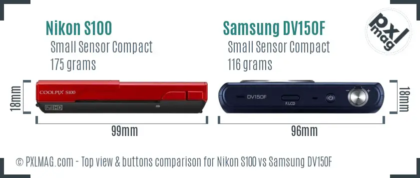 Nikon S100 vs Samsung DV150F top view buttons comparison