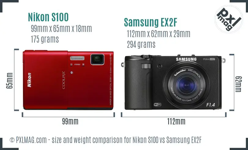 Nikon S100 vs Samsung EX2F size comparison