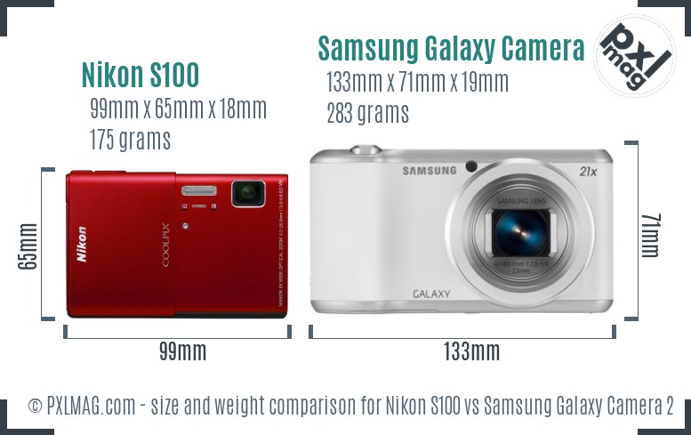 Nikon S100 vs Samsung Galaxy Camera 2 size comparison Nikon S100 vs Samsung Galaxy Camera 2 size comparison