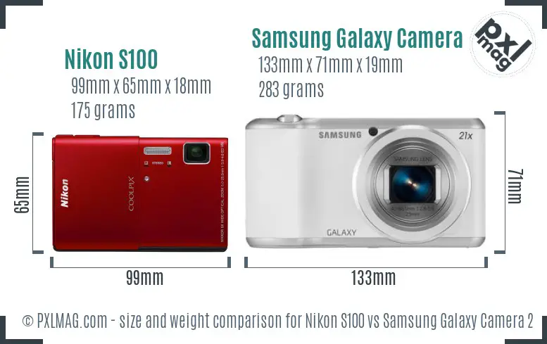 Nikon S100 vs Samsung Galaxy Camera 2 size comparison