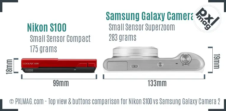 Nikon S100 vs Samsung Galaxy Camera 2 top view buttons comparison