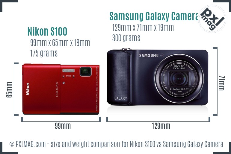 Nikon S100 vs Samsung Galaxy Camera size comparison