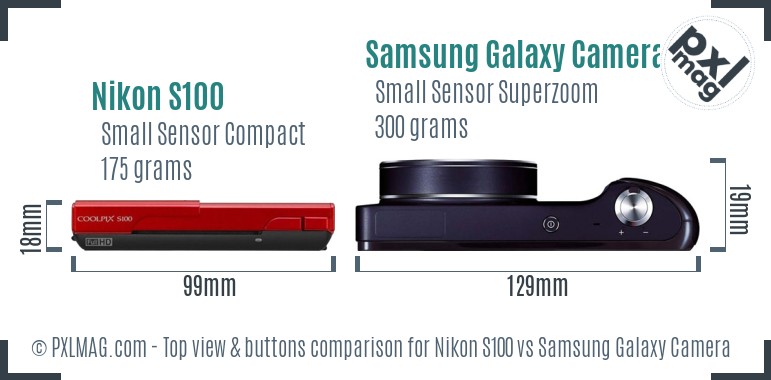 Nikon S100 vs Samsung Galaxy Camera top view buttons comparison