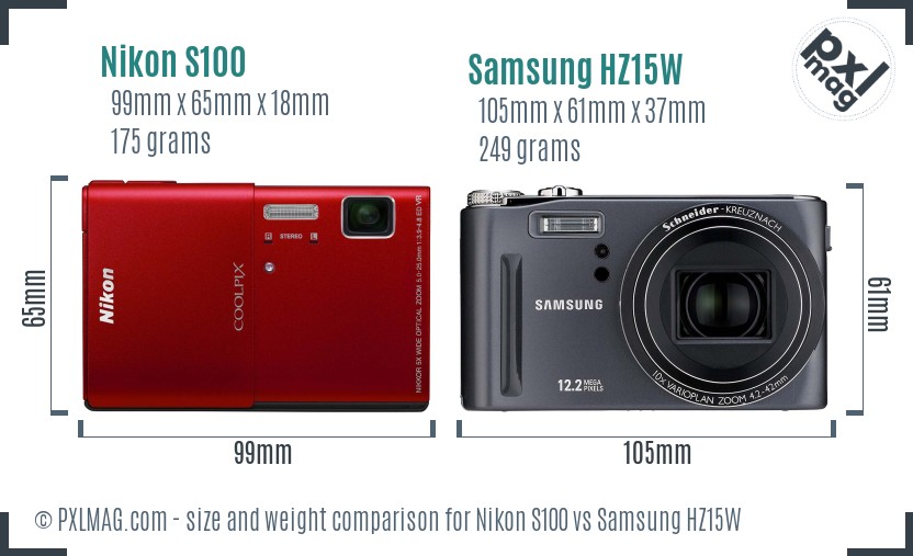 Nikon S100 vs Samsung HZ15W size comparison Nikon S100 vs Samsung HZ15W size comparison