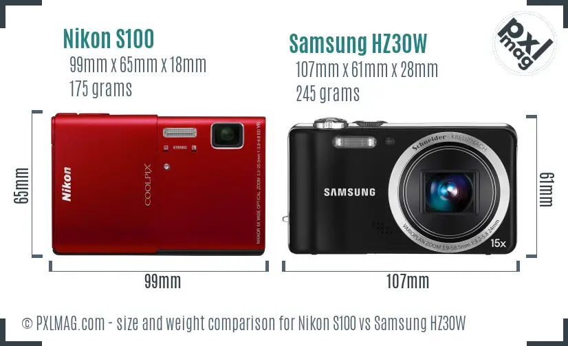 Nikon S100 vs Samsung HZ30W size comparison