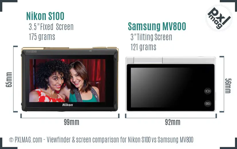 Nikon S100 vs Samsung MV800 Screen and Viewfinder comparison