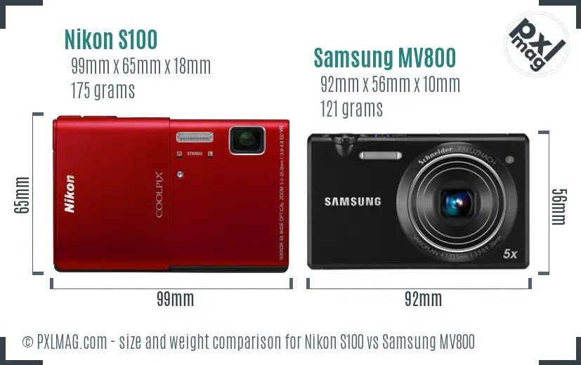 Nikon S100 vs Samsung MV800 size comparison