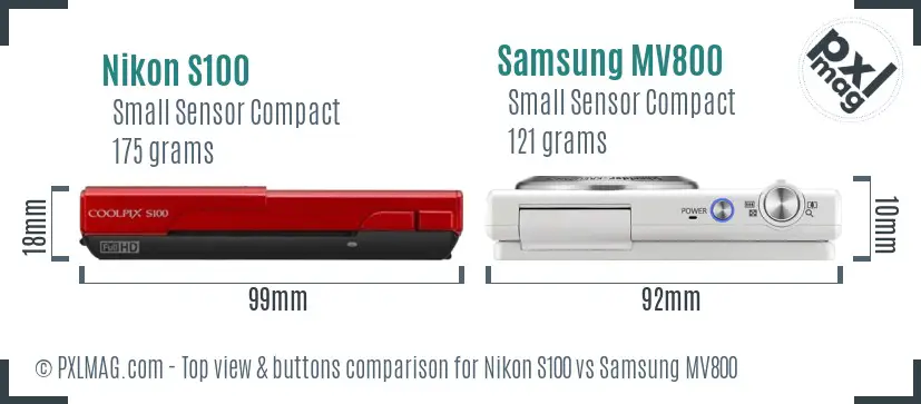 Nikon S100 vs Samsung MV800 top view buttons comparison