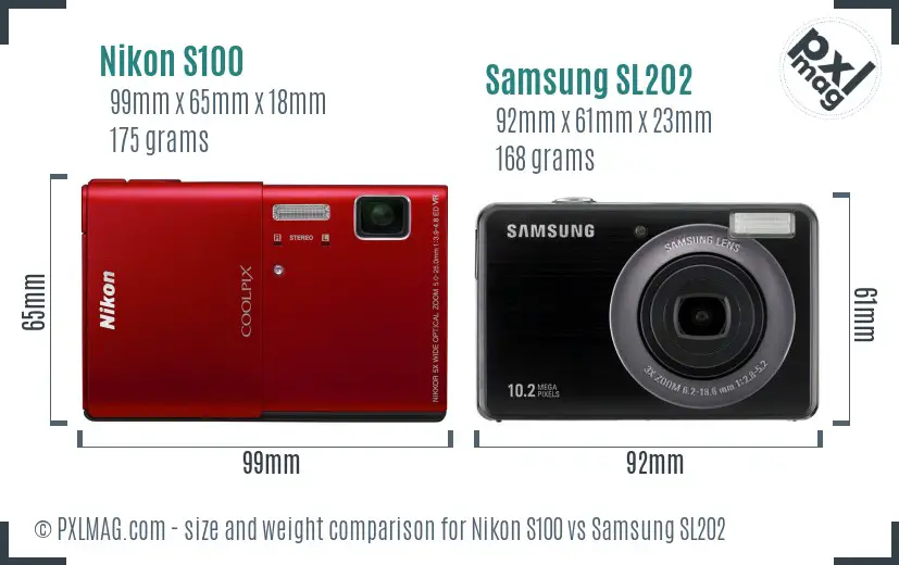 Nikon S100 vs Samsung SL202 size comparison