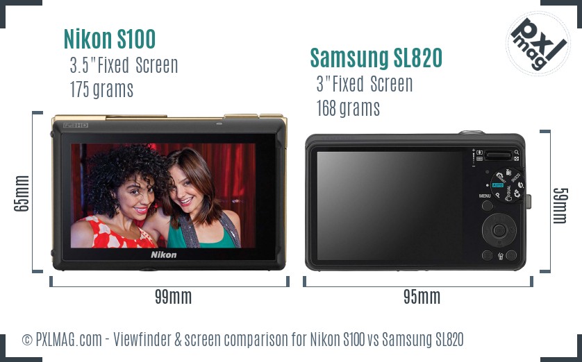 Nikon S100 vs Samsung SL820 Screen and Viewfinder comparison