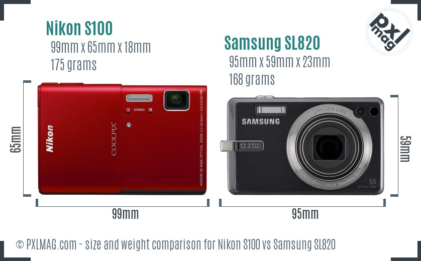 Nikon S100 vs Samsung SL820 size comparison