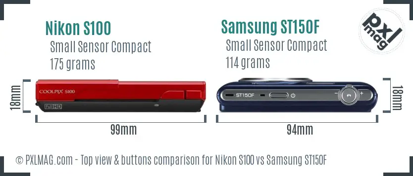 Nikon S100 vs Samsung ST150F top view buttons comparison Nikon S100 vs Samsung ST150F top view buttons comparison