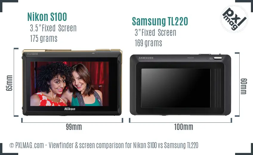 Nikon S100 vs Samsung TL220 Screen and Viewfinder comparison