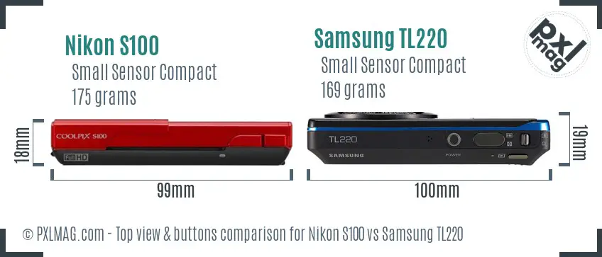 Nikon S100 vs Samsung TL220 top view buttons comparison
