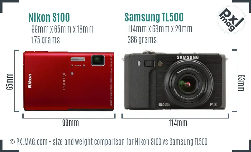 Nikon S100 vs Samsung TL500 size comparison Nikon S100 vs Samsung TL500 size comparison