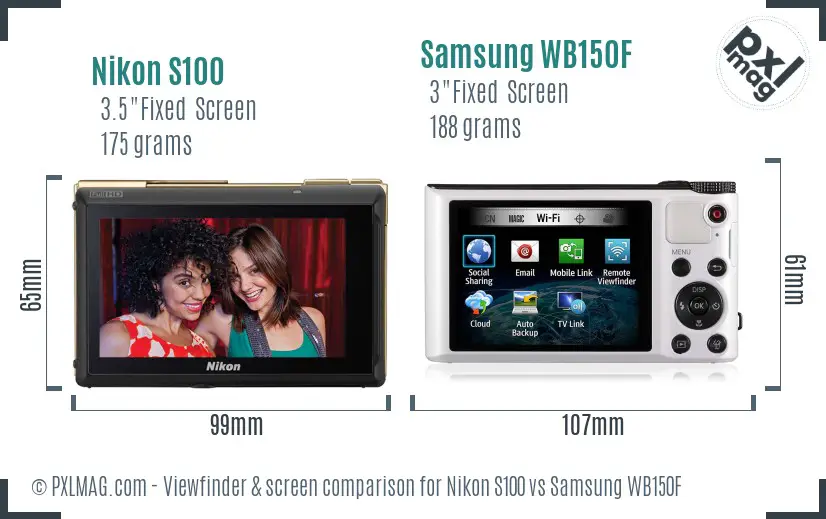 Nikon S100 vs Samsung WB150F Screen and Viewfinder comparison Nikon S100 vs Samsung WB150F Screen and Viewfinder comparison