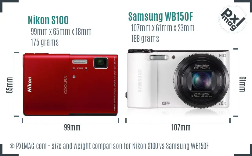 Nikon S100 vs Samsung WB150F size comparison Nikon S100 vs Samsung WB150F size comparison