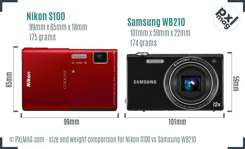 Nikon S100 vs Samsung WB210 size comparison Nikon S100 vs Samsung WB210 size comparison